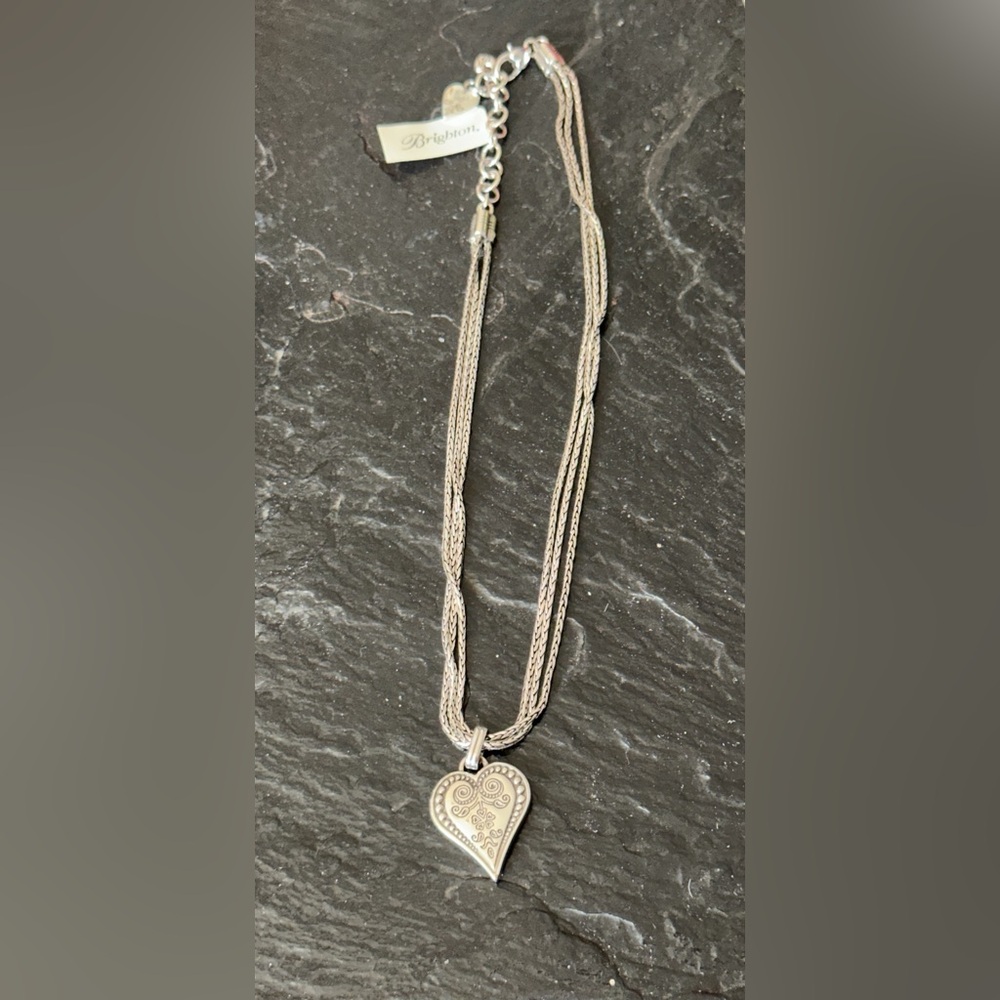 Brighton Silver Heart Pendant Layered Chain Necklace